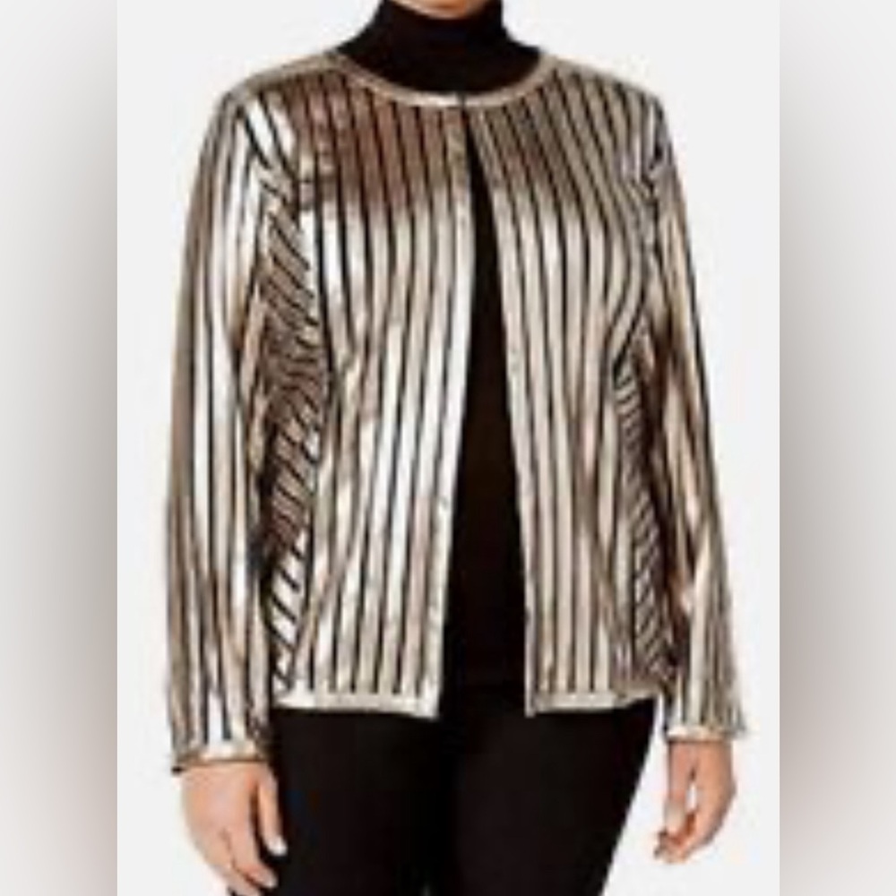 JM Collection Elegant Gold and Black Striped Women's Jacket